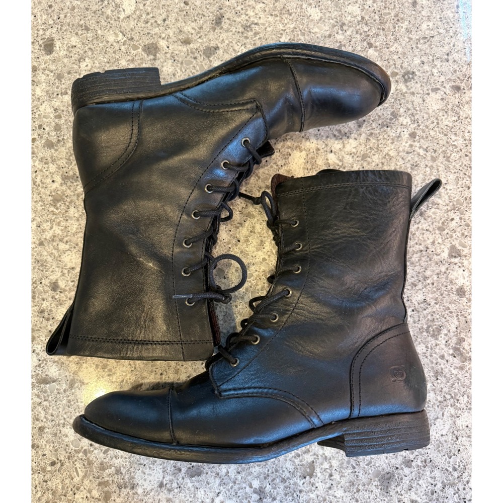Born Women's Neon Black Leather Lace Up Combat Boots Low Block Heel Size 8.5 - Picture 6 of 7